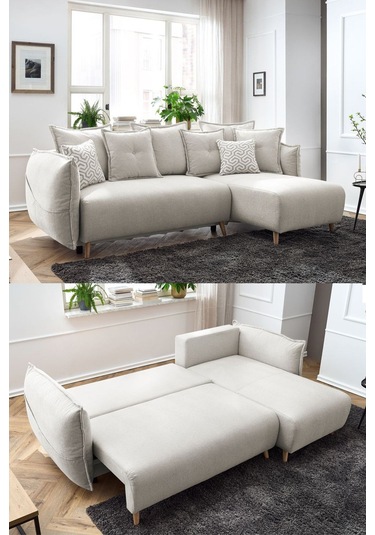 Puffy Sandıklı Köşe Koltuk Krem Sağ Köşe Krem