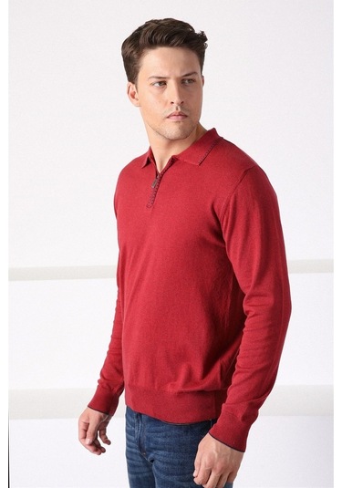 Ferraro Tarçın Polo Yaka Fermuarlı Erkek Pamuk Kazak Tarçın