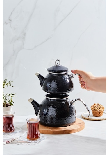 Karaca  Kristal Siyah İndüksiyon Tabanlı Emaye Midi Çaydanlık Takımı