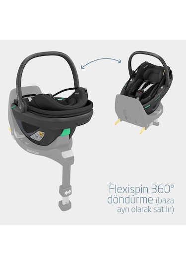 Maxi-Cosi Coral 360 Dönebilir 2'si Bir Arada Modüler Ana Kucağı ve Oto Koltuğu Essential Black