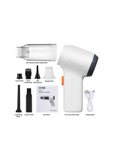 Jeehugo Aumotop Cv103 El Tipi Araç Süpürgesi: Toz Alma, Vakumlama, Üfleme, Lastik Şarj Etme, Filtreli, Type-c Şarjlı