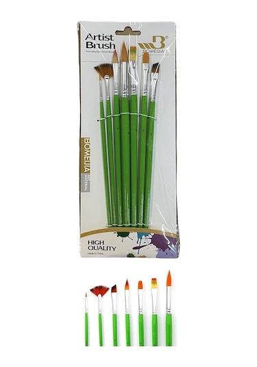 Hannah Bomeijia Yeşil 7 Parça Akrilik Suluboya Yağlıboya Fırça Seti