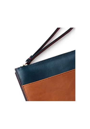 Beverly Kadın Lacivert Taba Deri Cepli Fermuarlı Rfid Korumalı Portföy Çanta Taba