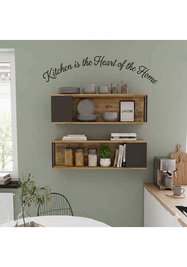 Robin Home Mutfak Rafı Duvar Rafı Kitaplık 2'li Se Ahşap - Antrasit