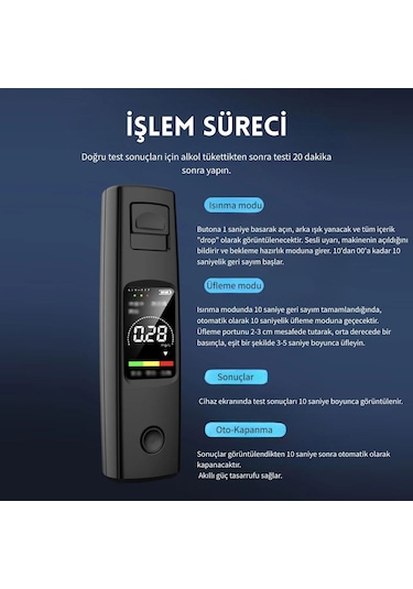 Techtic Yüksek Hassasiyetli Alkol Test Cihazı Profesyonel Temassız Alkolmetre Şarjlı Promil Ölçer