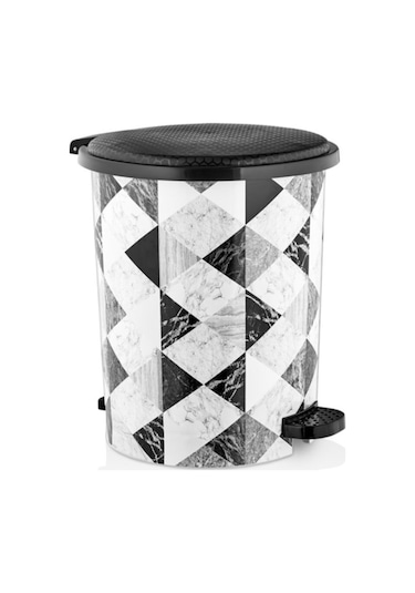 Bayev Üçgen Desenli Basmalı Pedallı Çöp Kovası 12lt Mrd153 Çok Renkli
