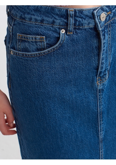 Dilvin Etek Ucu İzli Comfort Likra Etek  Mavi