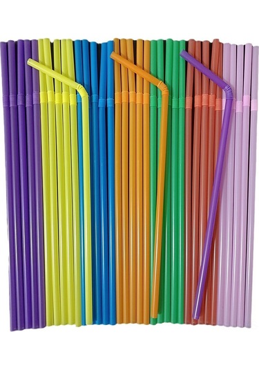 Yunboo Yiyecek Dereceli 200'lü Renkli 5x210 Eğik Boru, Suyu, Süt Çayını Kolay İçmek İçin Tek Kullandım Plastik Pipetler