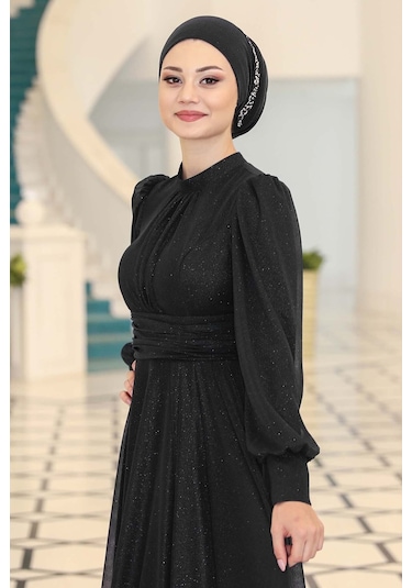Raika Moda Şık Tasarım Tül Kübra Abiye Siyah