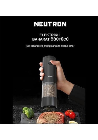 Neutron Ntl-pg-03 Pilli Tuz Ve Baharat Öğütücü Değirmen Tekli Siyah