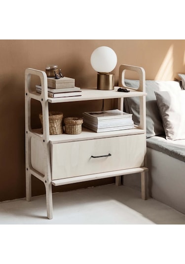 Woodesk Boulder, Ahşap Çekmeceli Kitaplık, 90x75, Beyaz Renk