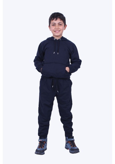 Fyk Kids Erkek Çocuk 3lü Kapüşonlu Kanguru Cepli Baskı Detaylı Eşofman Takımı Çok Renkli