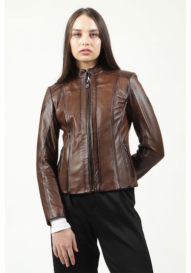 Dericlub Yb-2112 Gerçek Deri Kadın Mont Camel