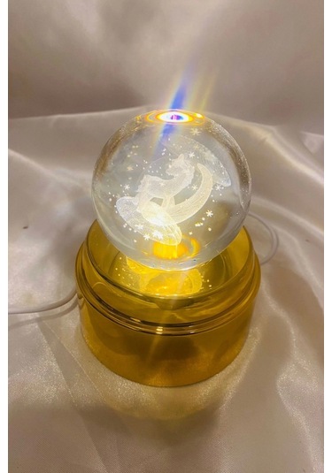 3d Led Işık Cam Küre Tek Renk Kristal Küre Fantezi Dekoru Gece Lambası Günışığı Gold Dönene Kaideli 6 Cm Unikorn Ay