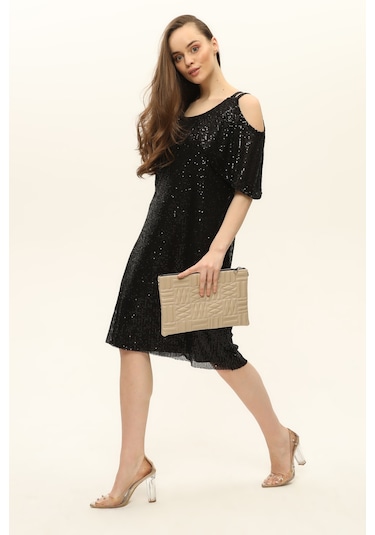 Morpelikan Bej Zigzag Clutch Kadın Portöy Çanta Bej