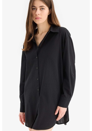 DeFacto Regular Fit Pamuklu Plaj Gömleği-Fall in Love W8241AZ25SMBK27 Siyah