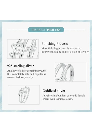 Bamoer 925 Ayar Gümüş Çok Katmanlı Yaprak Yüzük Şanslı Yapraklar Bildirim Yüzüğü Kadınlar İçin Söz Yüzüğü Moda Takı 7