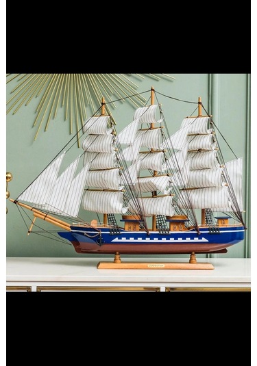 Ahşap Yelkenli Gemi 75cm El Yapımı Vintage Dekor Model Yat