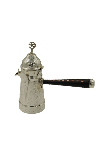 Gümüş Kaplama Nakışlı Bakır Mırra Cezve 18 Cm