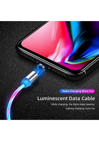 Mars 1 Metre Led Akışlı Manyetik İphone Uyumlu 2.4A Şarj Kablosu