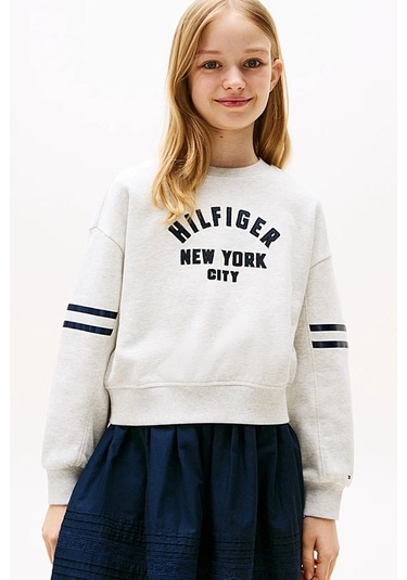 Kız Çocuk Yarasa Kollu Baskılı Sweatshirt - Gri Melanj Grey Heather