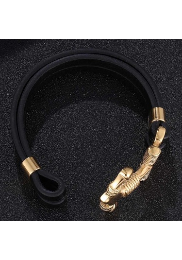 Punk Çelik Çapa Bilezikler Charm Deri Bilezik Bilezikler Erkek Takı Moda Hediye Siyah