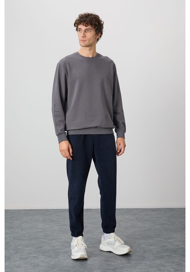 Tommy Life Koyu Gri Pamuk Yumuşak Dokulu Standart Fit Basic Erkek Sweatshirt - 88363 Koyu Gri