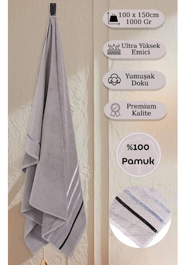 Banyo Havlusu Tekli Pamuk Bale Gri
