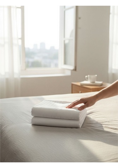 Lumira Çizgili Pamuk Nevresim Takımı Tek Kişilik Premium 83 Tel Otel Serisi 160x230 Beyaz