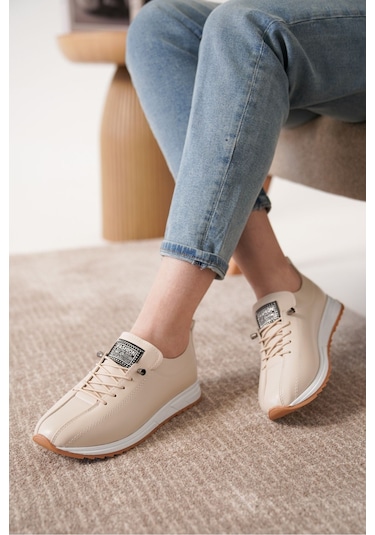 D0112 Günlük Ortopedik Kadın Sneaker Spor Ayakkabı Bej
