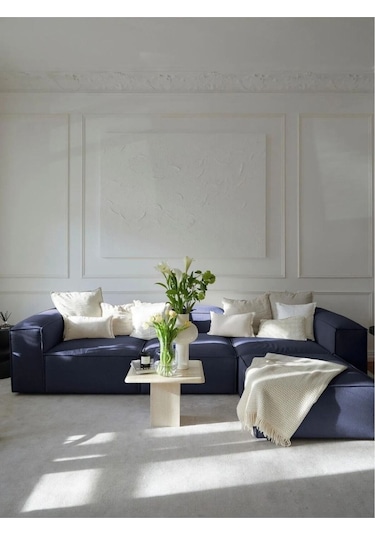 Mira Relax 4 Modül Köşe Koltuk Lacivert Keten Kumaş Antrasit