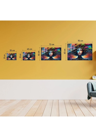 Doğa Tanrıçası Cam Tablo Renkli Ağaç Kadın Temalı Dijital Sanat