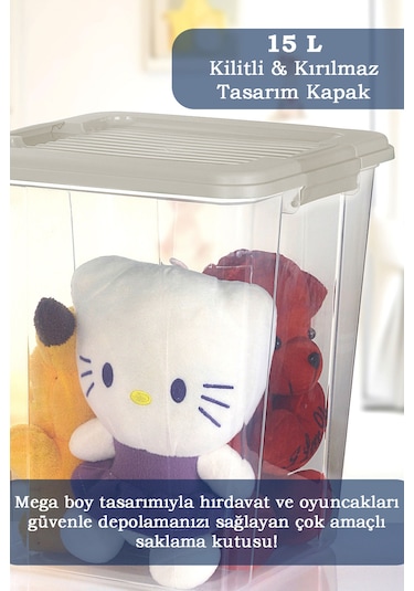 2'li Megabox 15l Saklama Kabı - Kilitli Kapaklı Çok Amaçlı Düzenleyici Kiler Depolama Saklama Kutusu Bej