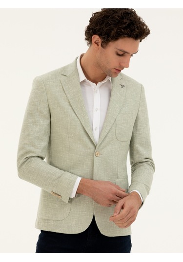Cacharel Çağla Yeşili Slim Fit Yün İpek Karışımlı Ceket Yesıl