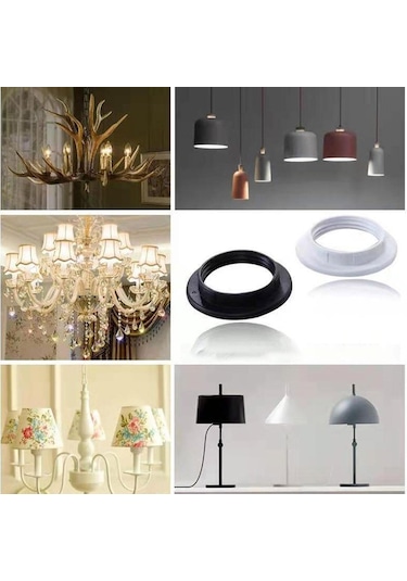 Homyl 6 Adet E26 Dış Halka Ampul Tutucu Abajur Adaptörü Siyah