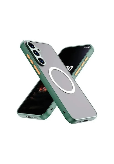 Elmpaly Samsung Galaxy S25 Fe Manyetik Kılıf Yeşil Şok Emici Transparan Sert