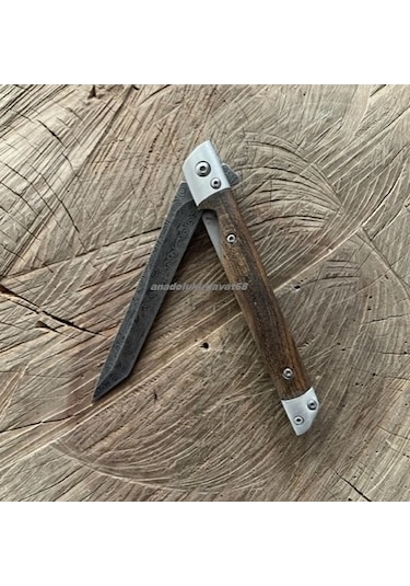 Alaska Damascus Çelik Cep Çakısı Kamp Çakı Avcı Bıçagı Cep Bıçak 22cm Kahve Gri Kahverengi - Gri