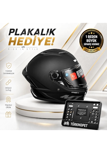 Mt Helmets Stinger 2 Solid Güneş Vizörlü Full Face Kapalı Kask + Plakalık Mat Siyah