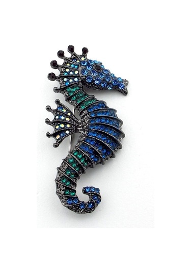 Solfera Deniz Atı Okyanus Deniz Canlısı Resif Mavi Zirkon Taşlı Broş Rz178