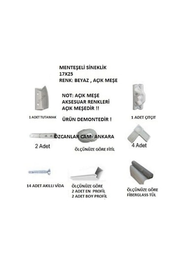 MENTEŞELİ PENCERE SİNEKLİĞİ  EN  0-70 CM   -  BOY 0,140 CM