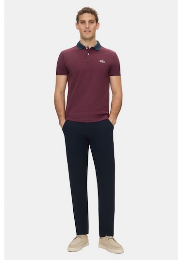 Arroyo Bordo Polo Yaka Nakışlı %100 Pamuk Standard Fit Erkek Tshirt Bordo
