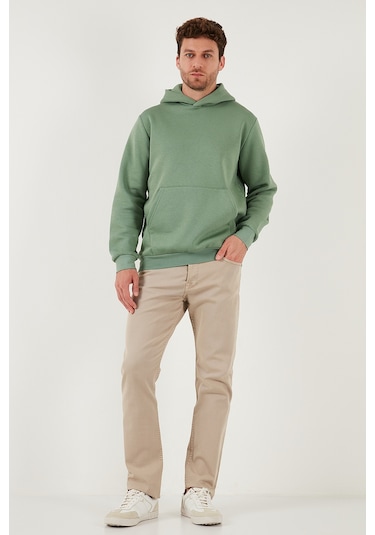 Buratti Regular Fit Kapüşonlu Kanguru Cepli Içi Tüylü Yumuşak Şardonlu Erkek Sweat 5905281 Elma Yeşili