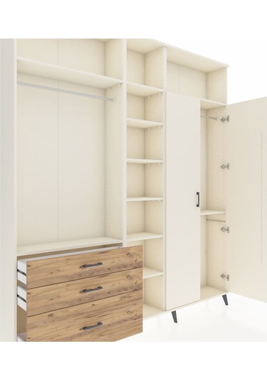 Arges Dolap 10 Raflı 3 Çekmeceli 2 Askılı 220x30x243 Aytaşı-aytaşı/çam Aytası/atlas Çam