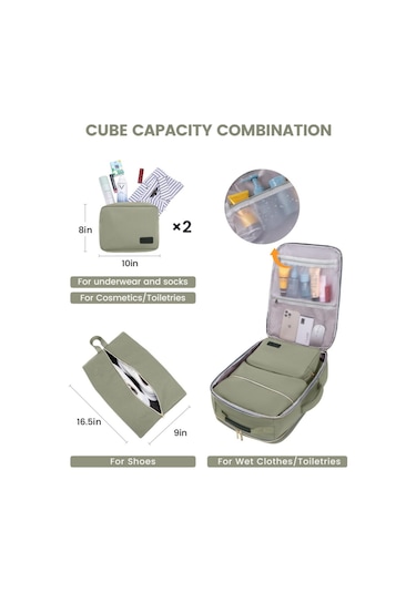 Arion Ybh111 Çok Fonksiyonlu 17" Laptop Seyahat Sırt Çantası 4 Parça Çanta Seti Yeşil