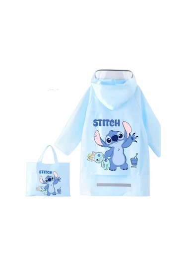 Petityu Stitch Su Geçirmez Şirin Yağmurluk Mavi