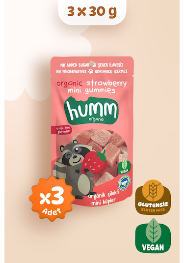 Humm Organic Organik Çilekli Vegan Mini Küpler 3 x 30 G