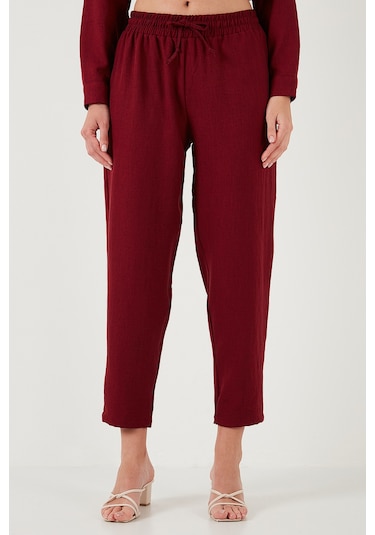 Lela Keten Karışımlı Regular Fit Lastikli Bel Uzun Kollu Alt Üst Bayan Takım 6696622 Bordo