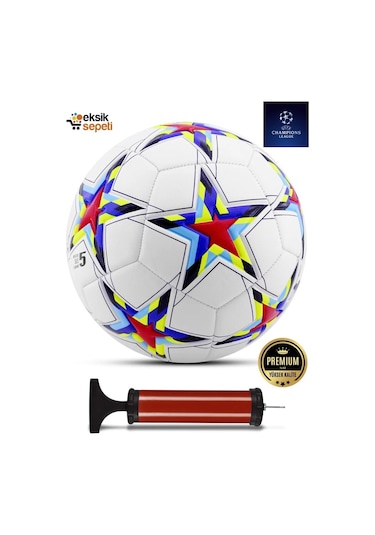 Uefa Şampiyonlar Ligi Futbol Topu 4 Astarlı No:5 480 Gr + Pompa Hediyeli X500 Çok Renkli
