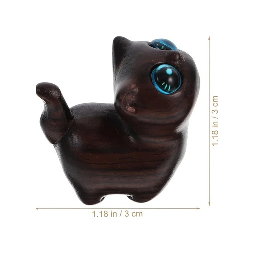 Trendooze Gaojunshop01 Ahşap Siyah Yavru Kedi Figürü, Mavi Gözler, Çanlı Ev Dekorasyonu Hediye