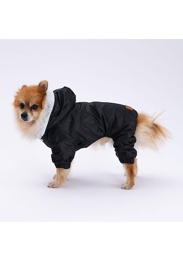Pettrend Siyah Kürklü Tulum Küçük Irk Köpek Yağmurluğu